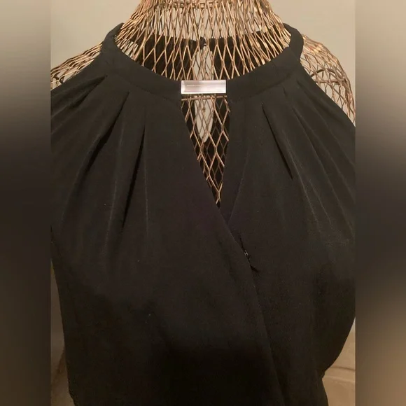 White House Black Market Classic Sleeveless Wrap Top with Silver Detail - Picture 3 of 8